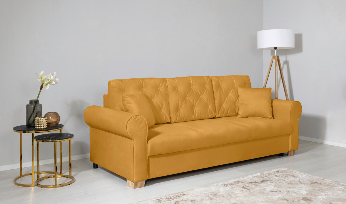 SCHLAFSOFA in Gelb  - Gelb/Buchefarben, Design, Holz/Textil (240/94/98cm) - MID.YOU