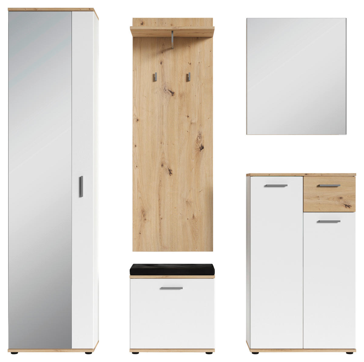 GARDEROBE 5-teilig  in 49/196/30 cm  - Weiß/Eiche Artisan, Design, Glas/Holzwerkstoff (49/196/30cm) - MID.YOU