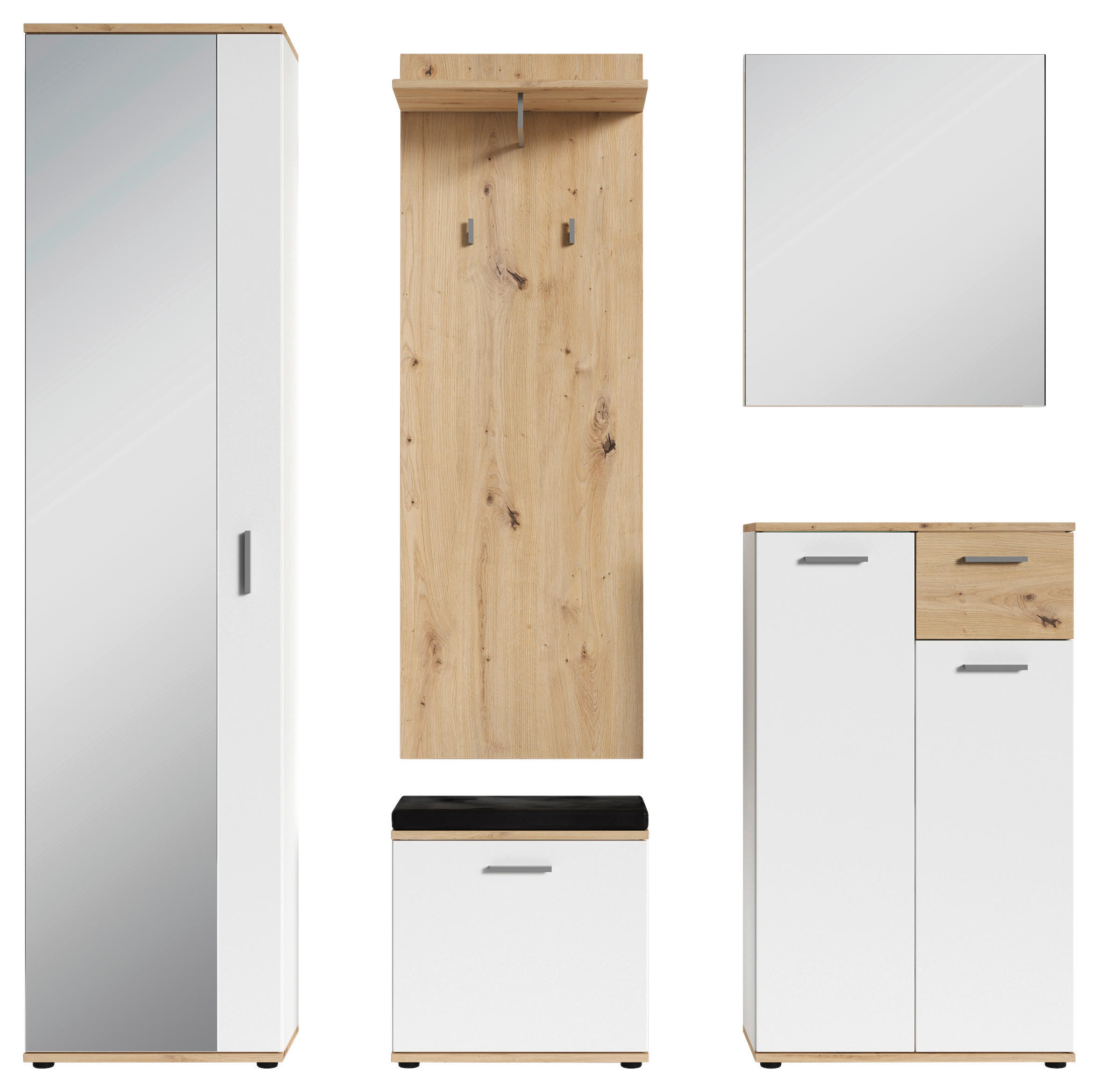 Garderobe Jakob 5-Teilig Eiche Artisan/Weiß B: 49 cm