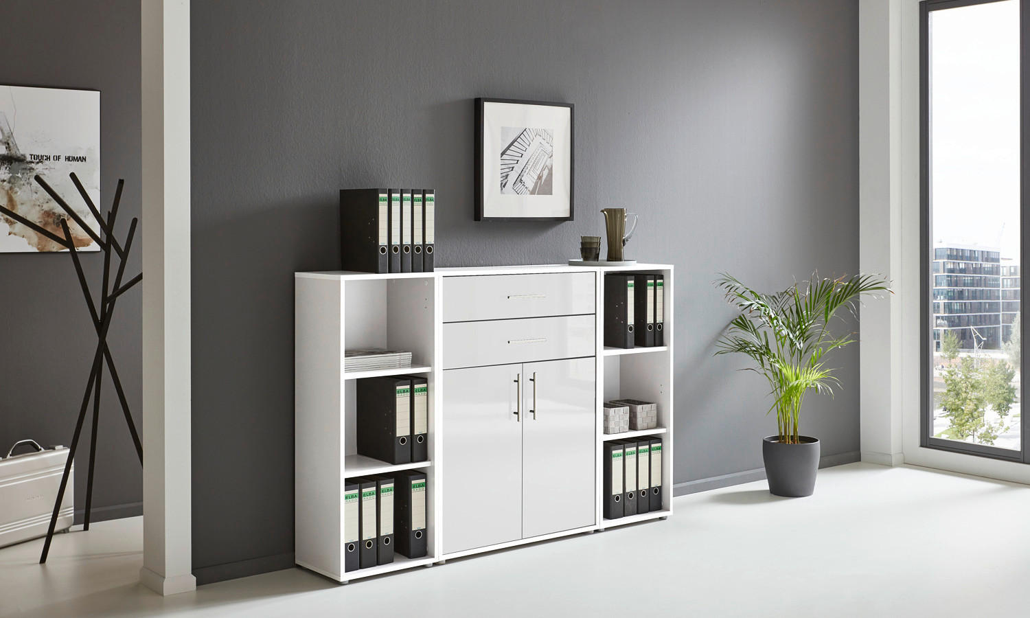 AKTENSCHRANK Weiß, Weiß Hochglanz  - Weiß Hochglanz/Weiß, MODERN, Holzwerkstoff (172,6/113,6/33cm) - MID.YOU