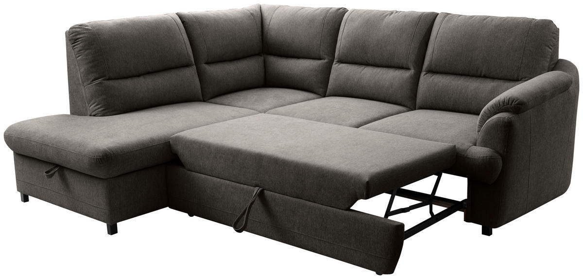 ECKSOFA Braun  - Greige/Schwarz, Basics, Holz/Textil (200/240cm) - MID.YOU