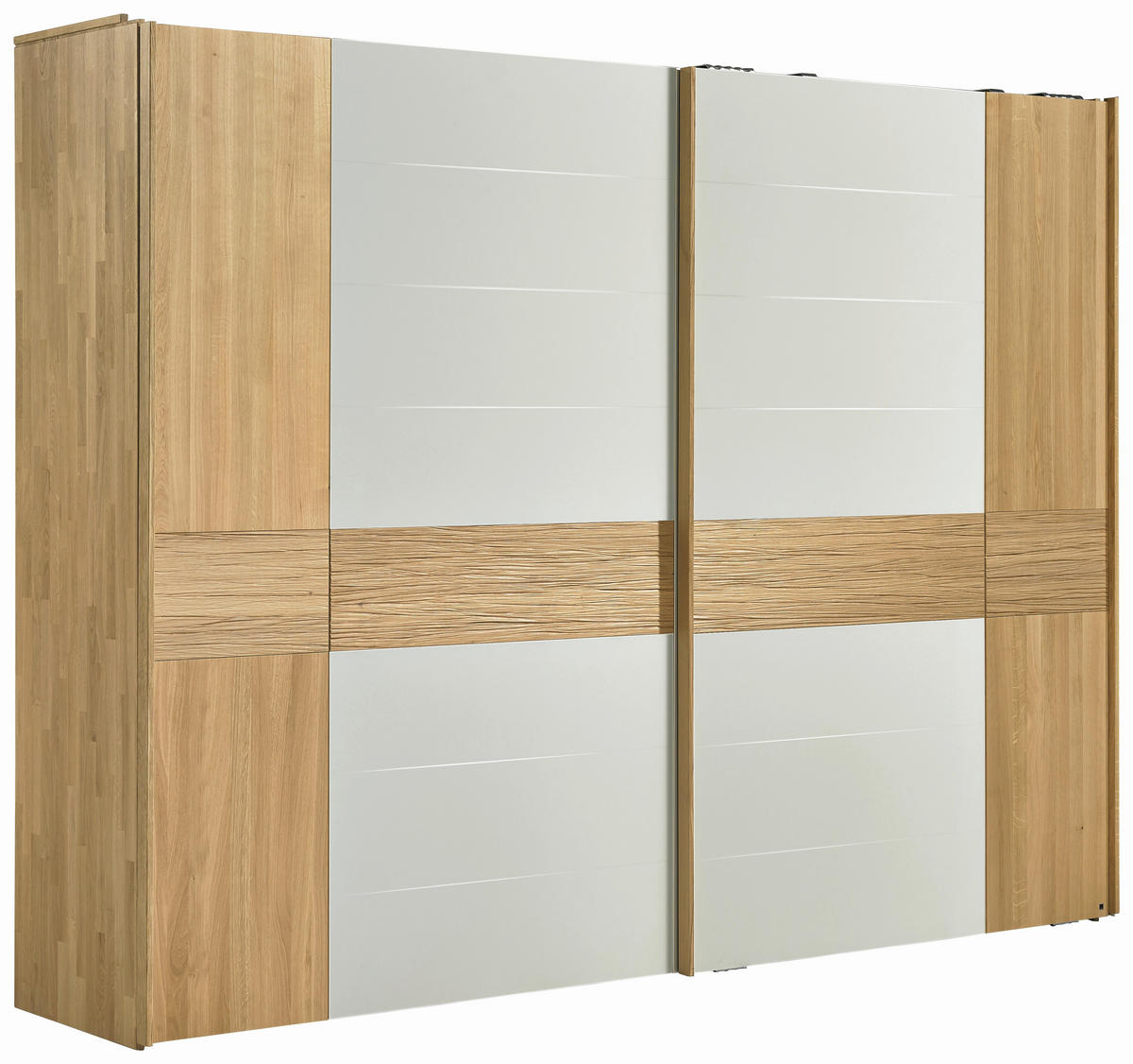 SCHWEBETÜRENSCHRANK Weiss, Eichefarben  - Weiss/Eichefarben, Design, Glas/Holz (299,2/231,0/70,8cm) - Valdera