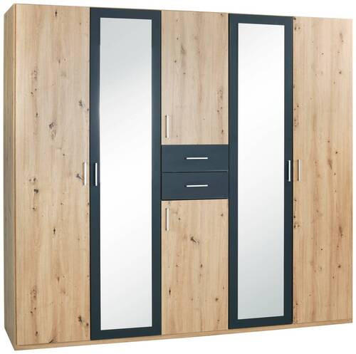 KLEIDERSCHRANK 225/210/58 cm 6-türig Graphitfarben, Eichefarben  - Eichefarben/Graphitfarben, KONVENTIONELL, Holzwerkstoff/Kunststoff (225/210/58cm) - MID.YOU