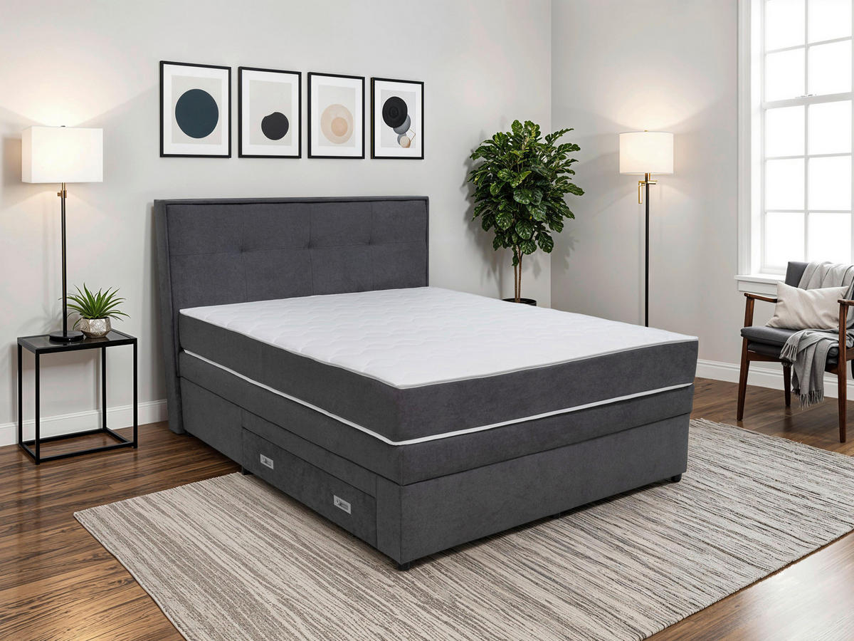 POSTEL BOXSPRING, 160/200 cm, tmavě šedá - černá/tmavě šedá, Moderní, dřevo/kompozitní dřevo (160/200cm) - Hom`in