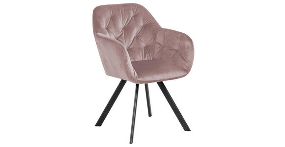 ARMLEHNSTUHL (DREHBAR) in Samt - Schwarz/Rosa, Design, Textil/Metall (57,5/81,5/61,5cm) - Carryhome