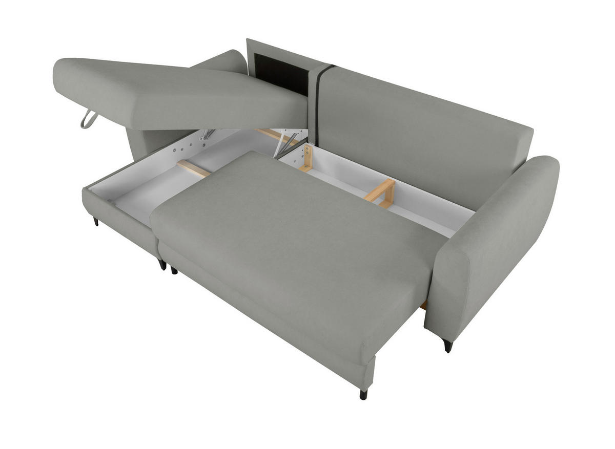 ECKSOFA Moli Grau Bouclé  - Schwarz/Grau, Design, Textil/Metall (236/148cm) - MID.YOU