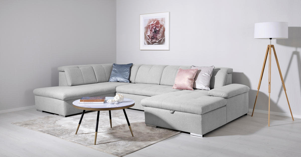 WOHNLANDSCHAFT Hellgrau  - Hellgrau/Grau, Design, Textil/Metall (215/328/173cm) - MID.YOU