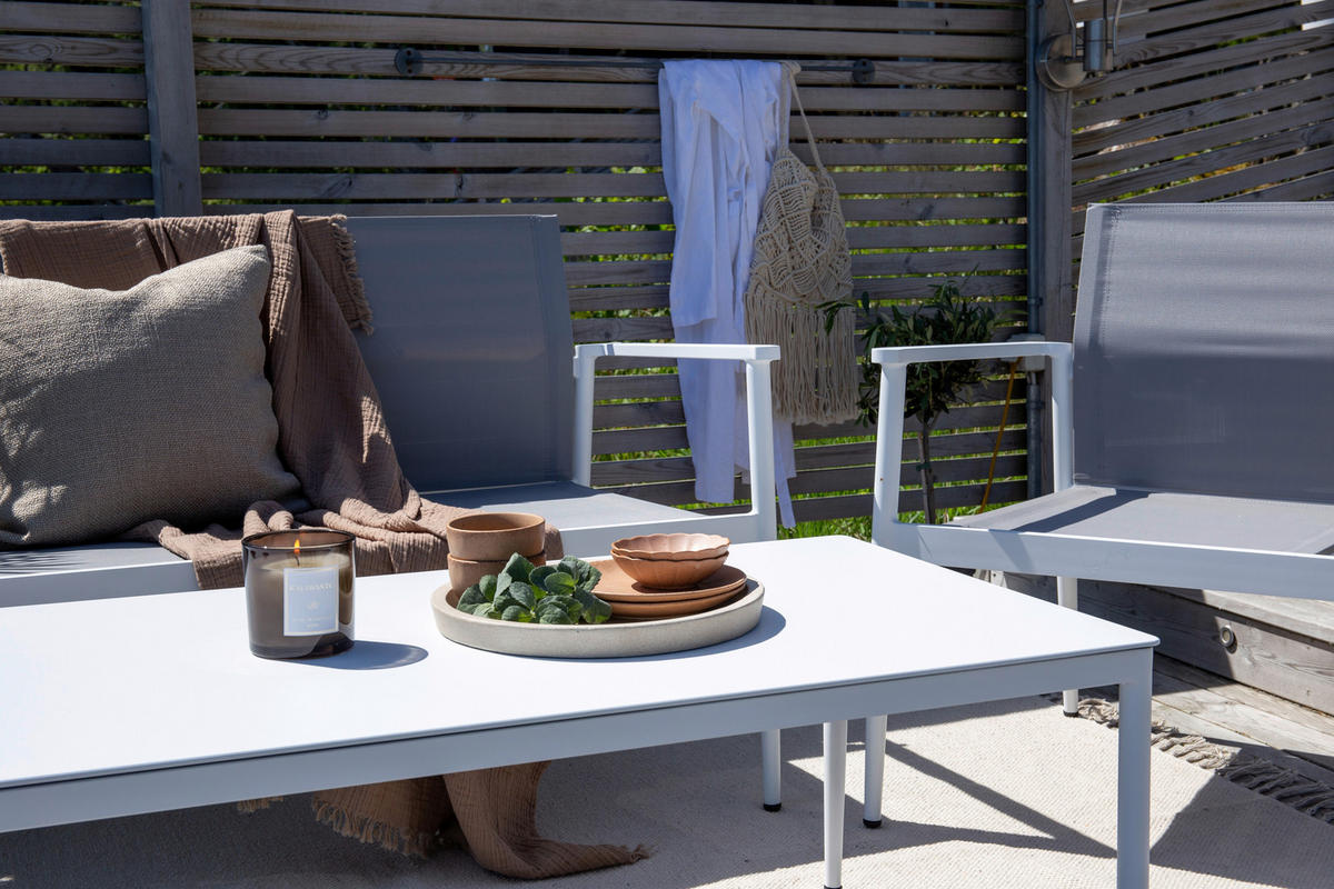 LOUNGEGARNITUR 4-teilig   Aluminium  - Weiß/Grau, KONVENTIONELL, Glas/Textil - Gardenson