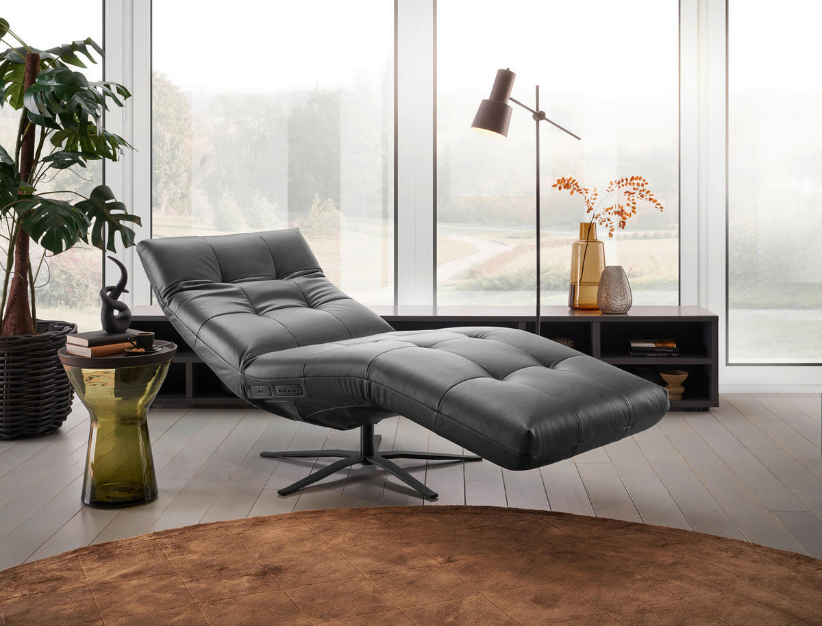 RELAXLIEGE in Echtleder Schwarz  - Schwarz, MODERN, Leder/Metall (82/53-115/156-206cm) - Pure Home Comfort