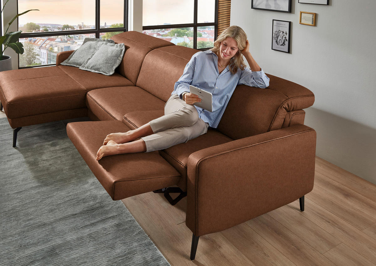 ECKSOFA  Echtleder Cognac  - Cognac/Schwarz, Design, Leder/Metall (179/323cm) - Dieter Knoll