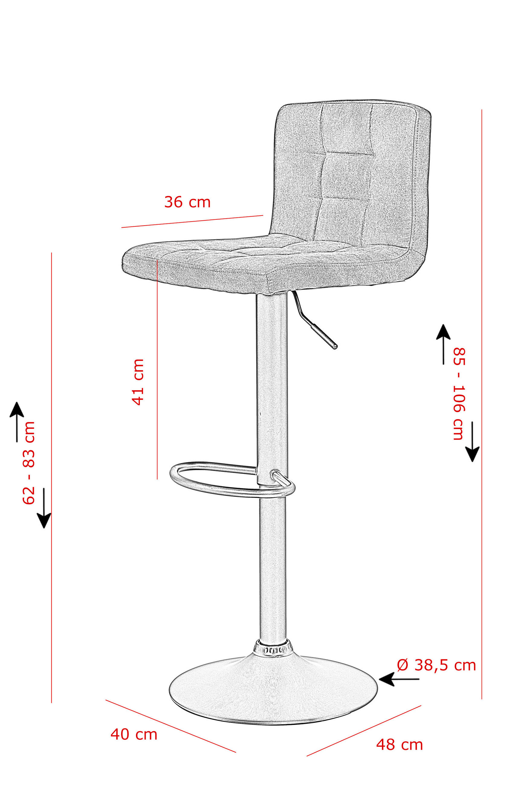 BARHOCKER-SET Samt Grau Stahl Sitzfläche 360° drehbar  - Dunkelgrau/Grau, MODERN, Textil/Metall (40/85/48cm) - MID.YOU