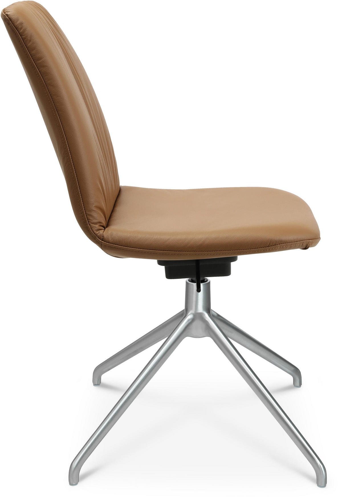 STUHL  in Aluminium Echtleder pigmentiert  - Cognac/Alufarben, Design, Leder/Metall (46/81,5-84,5/55cm) - Johann Jakob