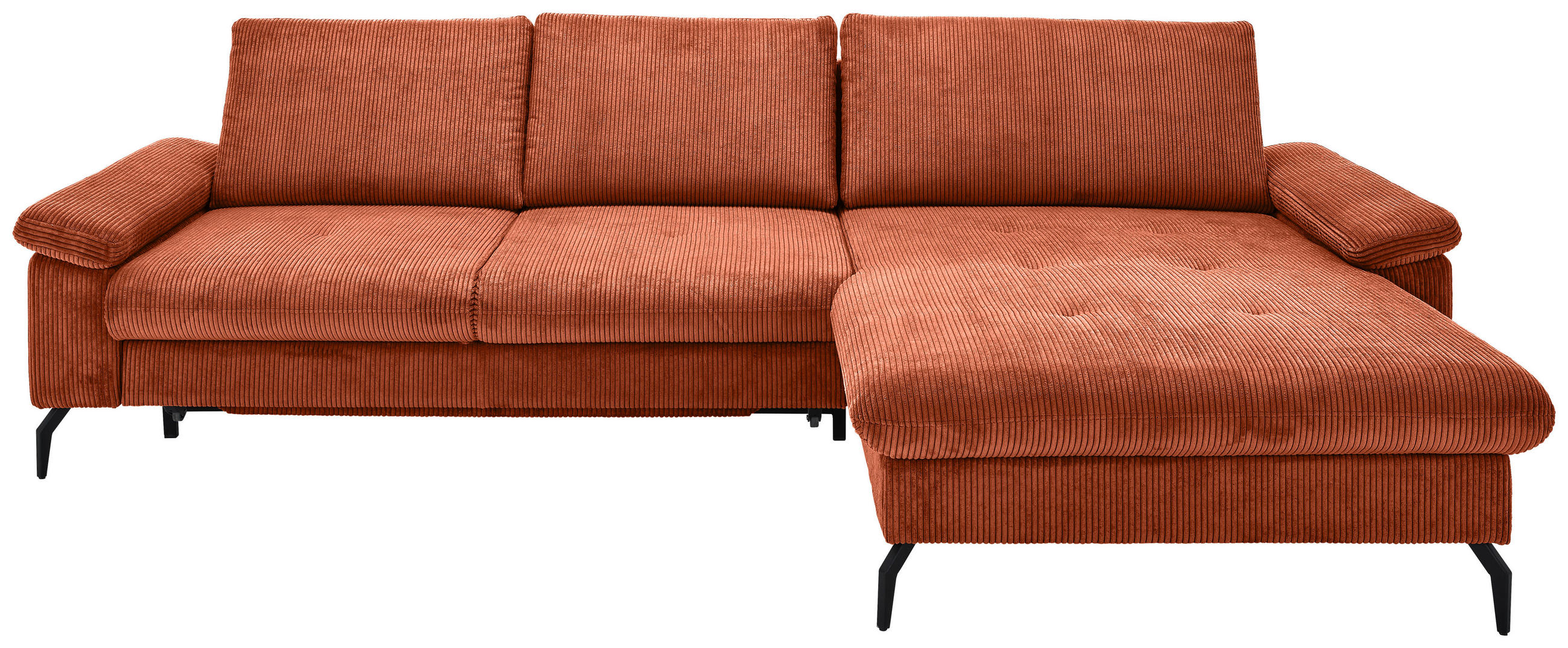 ECKSOFA Terracotta Cord, Velours  - Terracotta/Schwarz, MODERN, Textil/Metall (180/302cm) - Venda