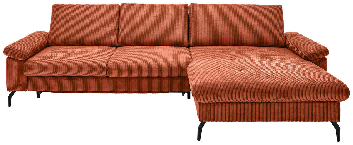 ECKSOFA in Cord, Velours Terracotta  - Terracotta/Schwarz, MODERN, Textil/Metall (180/302cm) - Venda