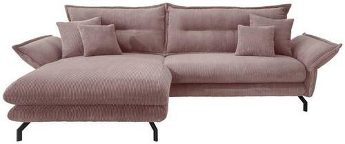 ECKSOFA Rosa Cord  - Schwarz/Rosa, MODERN, Textil/Metall (180/255cm) - Livetastic