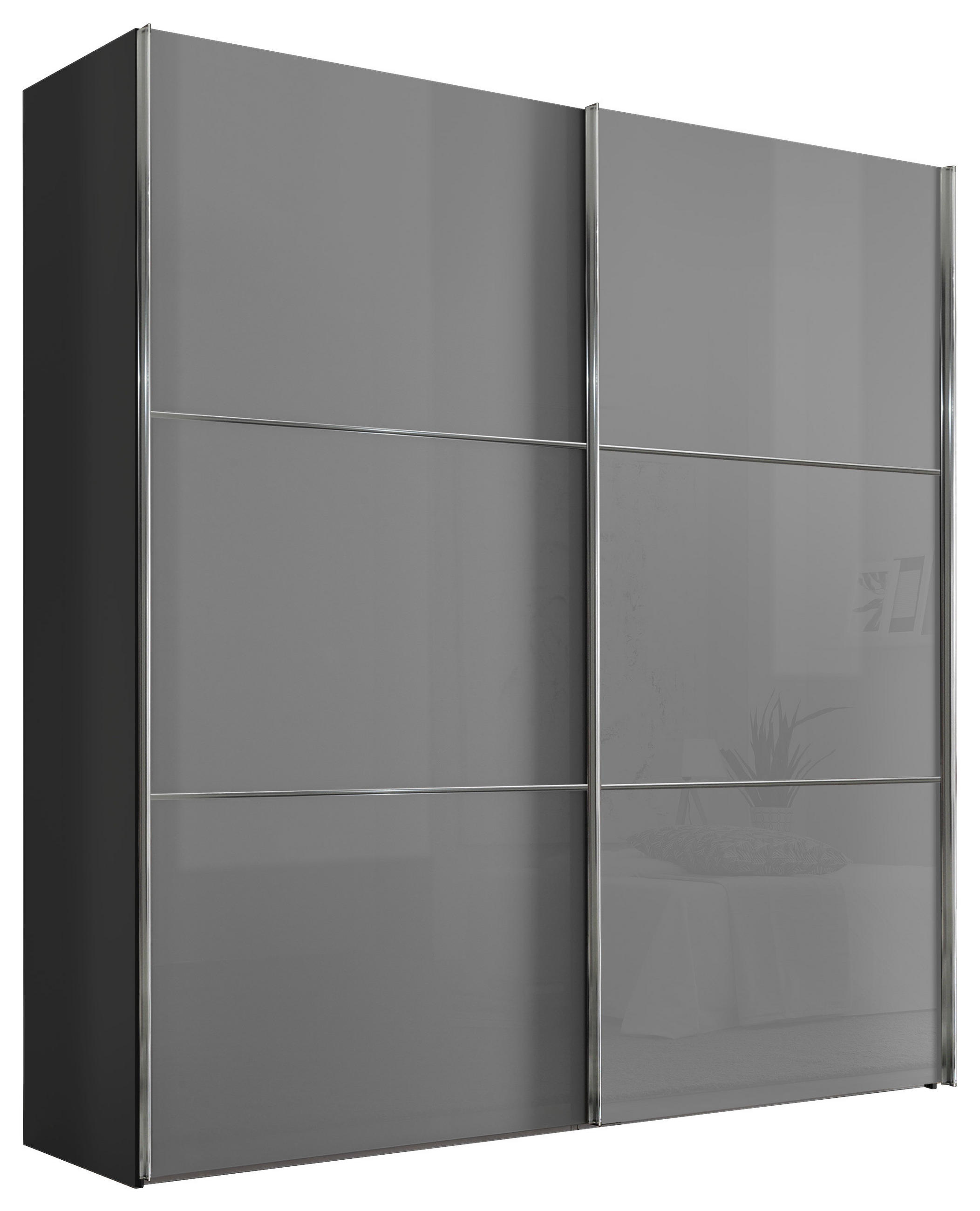 SCHWEBETÜRENSCHRANK 167/222/68 cm 2-türig Hellgrau, Dunkelgrau  - Chromfarben/Dunkelgrau, KONVENTIONELL, Glas/Holzwerkstoff (167/222/68cm) - Moderano