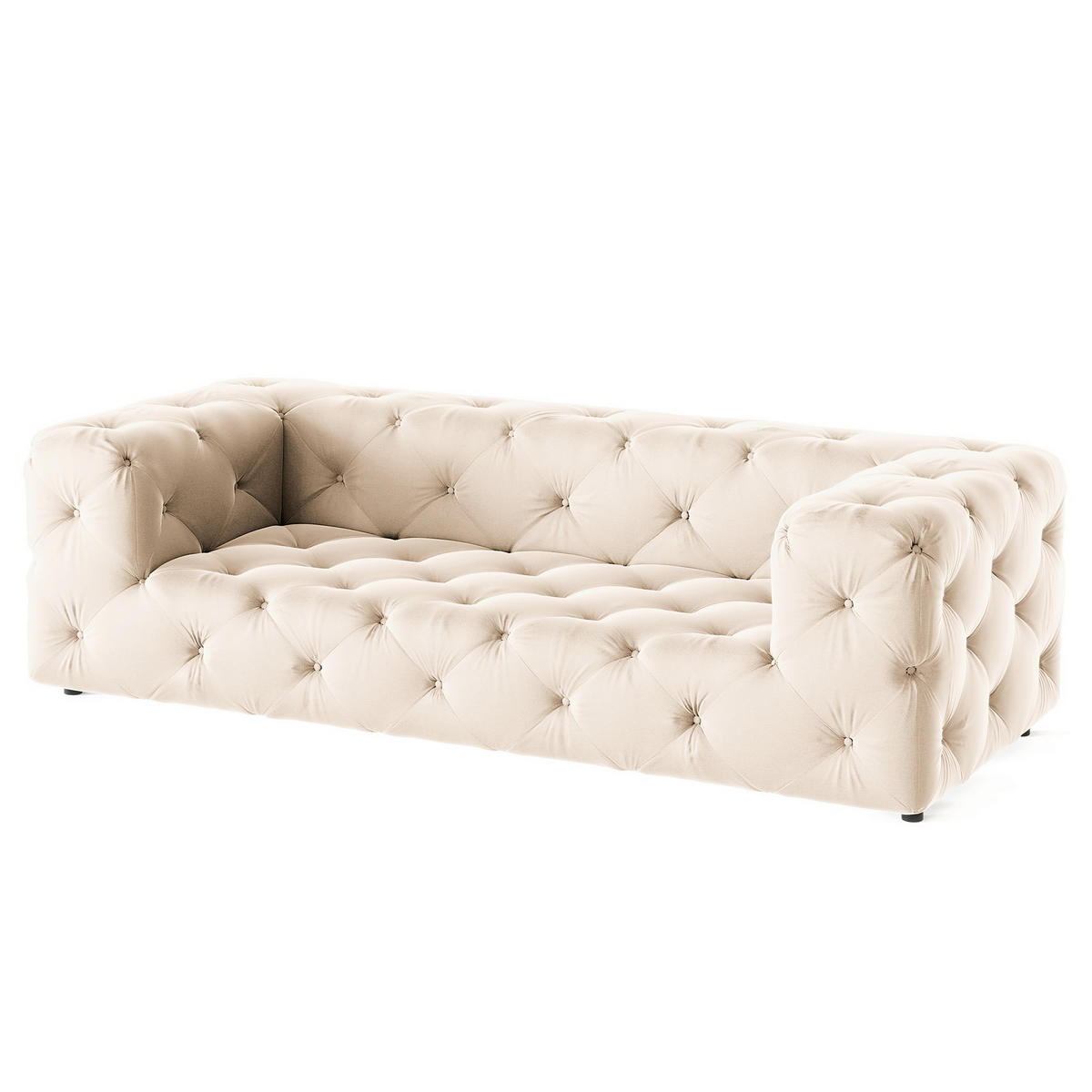 3-SITZER-SOFA Samt Creme  - Creme/Schwarz, Design, Kunststoff/Textil (230/71/100cm) - P & B