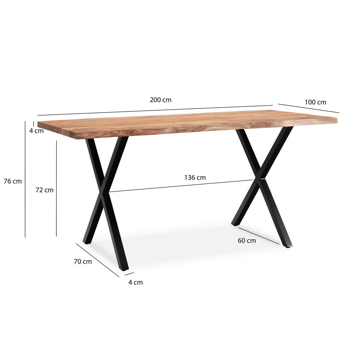 ESSTISCH in Holz 200/100/76 cm  - Schwarz/Akaziefarben, MODERN, Holz/Metall (200/100/76cm) - MID.YOU