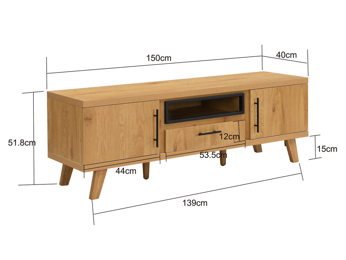 LOWBOARD  150/52/40 cm 1 Schublade(n) stehend  - Eichefarben/Schwarz, Design, Holz/Holzwerkstoff (150/52/40cm) - Livetastic