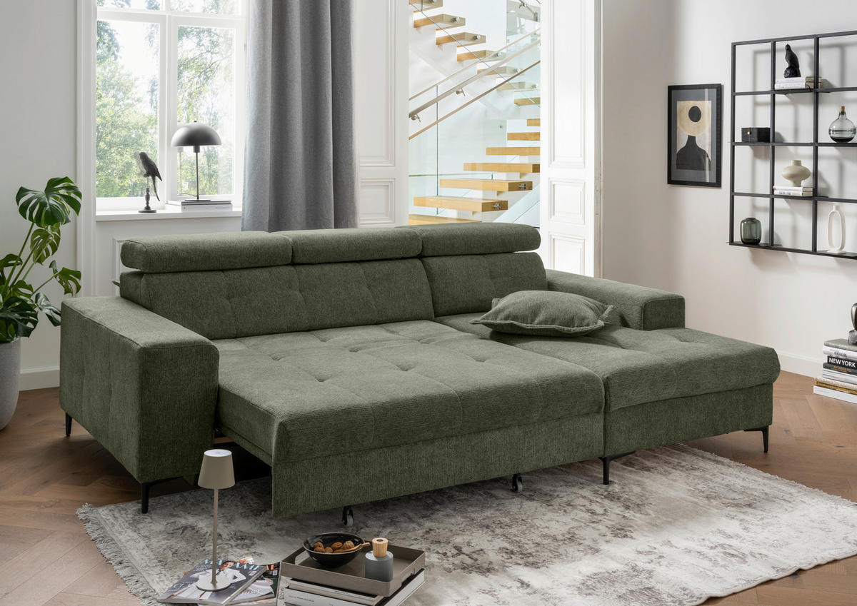 ECKSOFA Chenille Dunkelgrün  - Dunkelgrün/Schwarz, Basics, Textil/Metall (270/186cm) - Livetastic