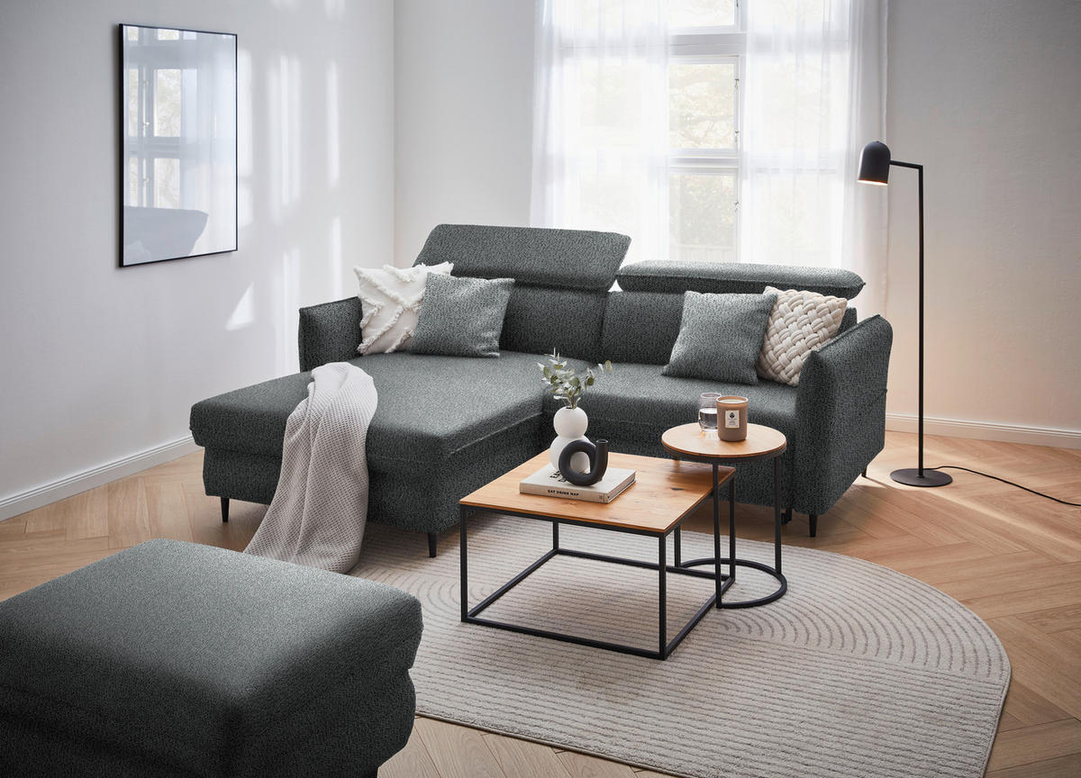 ECKSOFA in Flachgewebe Dunkelgrau  - Dunkelgrau/Schwarz, Design, Holz/Textil (185/232cm) - Stylife