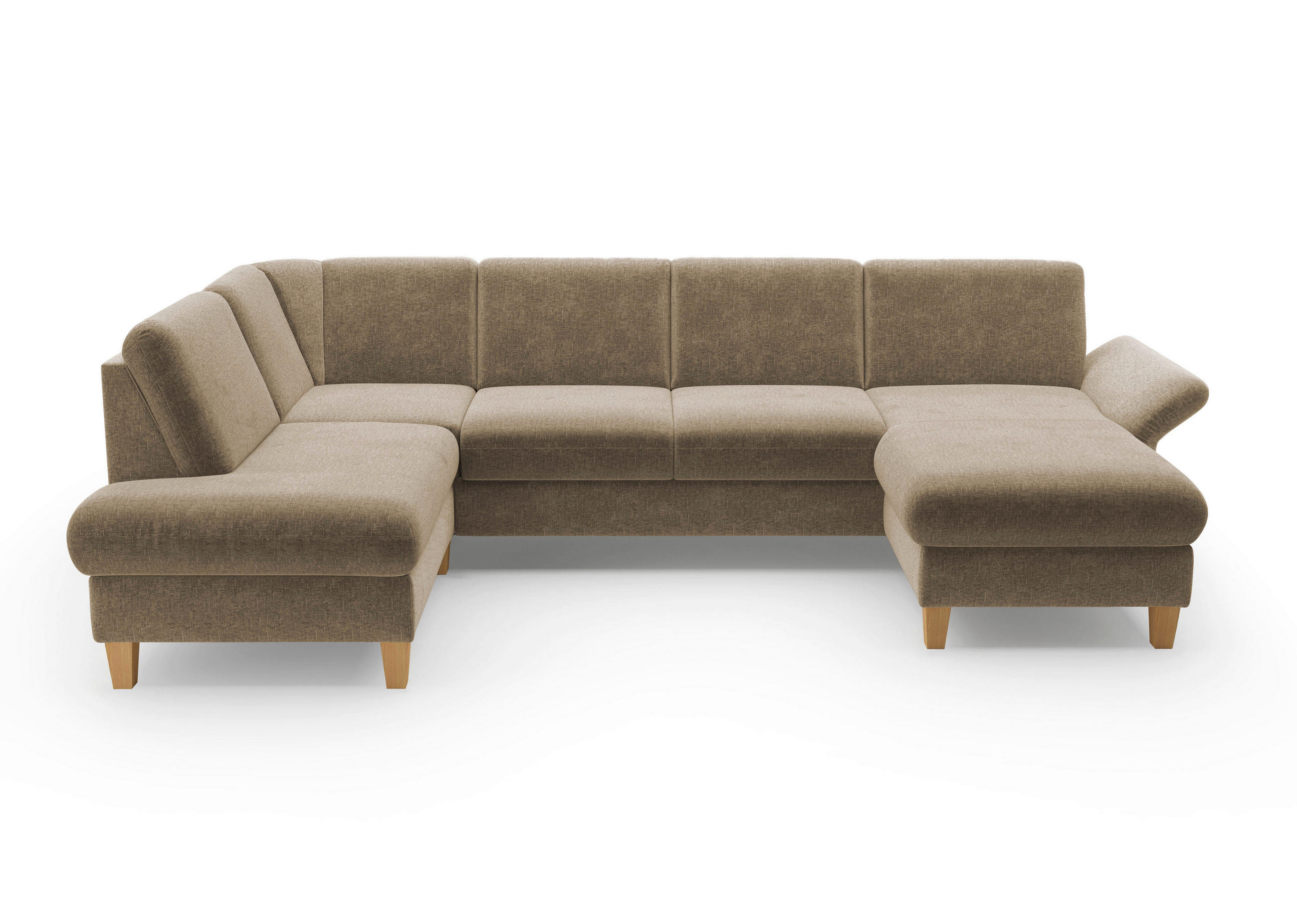 WOHNLANDSCHAFT Hellbraun Flachgewebe  - Hellbraun/Eichefarben, KONVENTIONELL, Holz/Textil (195/314/164cm) - Sit & More