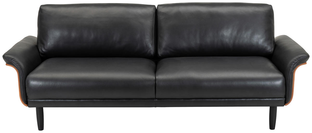 3-SITS SOFFA i äkta läder svart, nötfärg  - nötfärg/svart, Klassisk, metall/läder (214/81/94cm) - Welnova