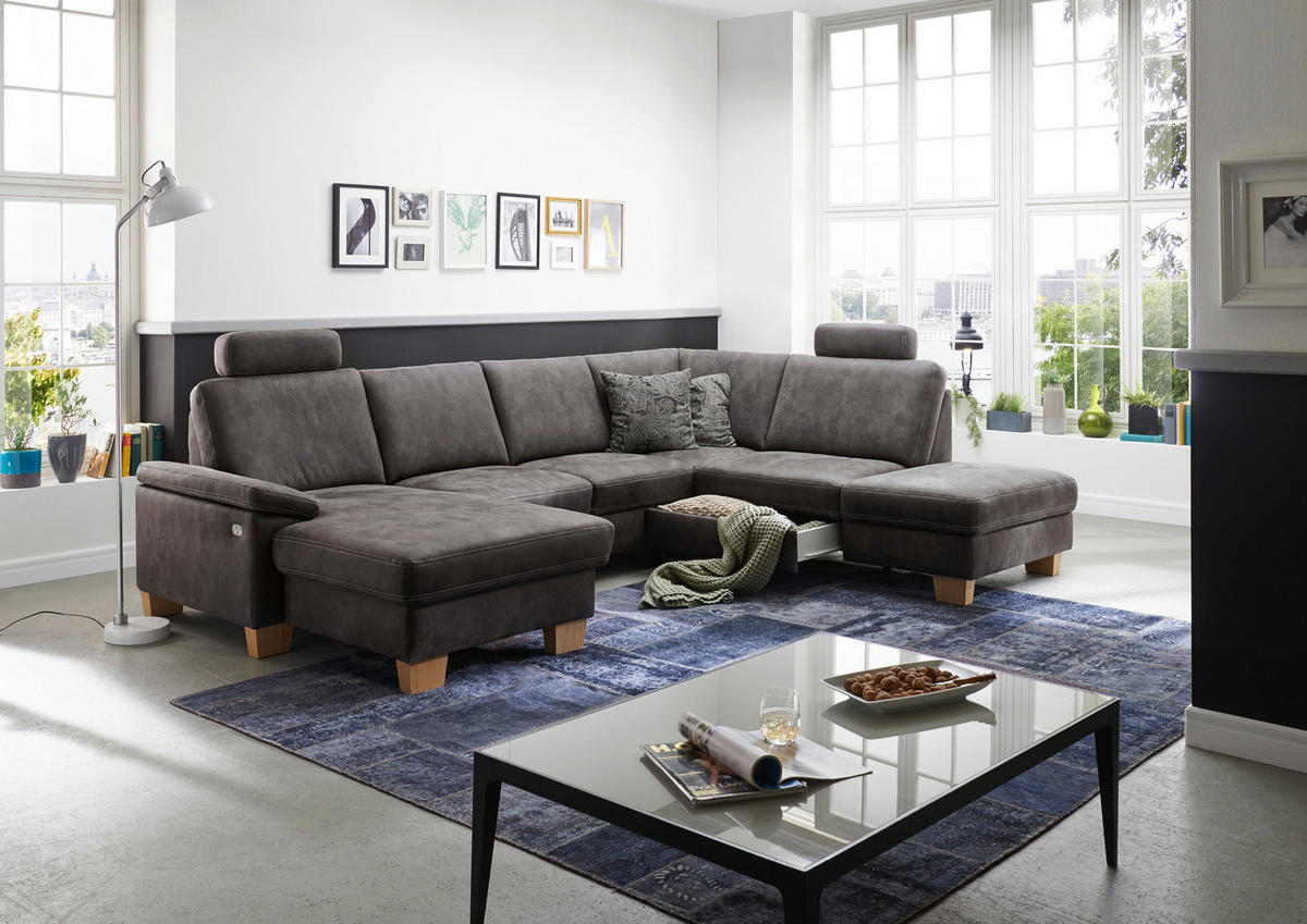 SOFFA i mikrofiber grå  - beige/grå, Klassisk, trä/textil (235/167cm) - Beldomo System