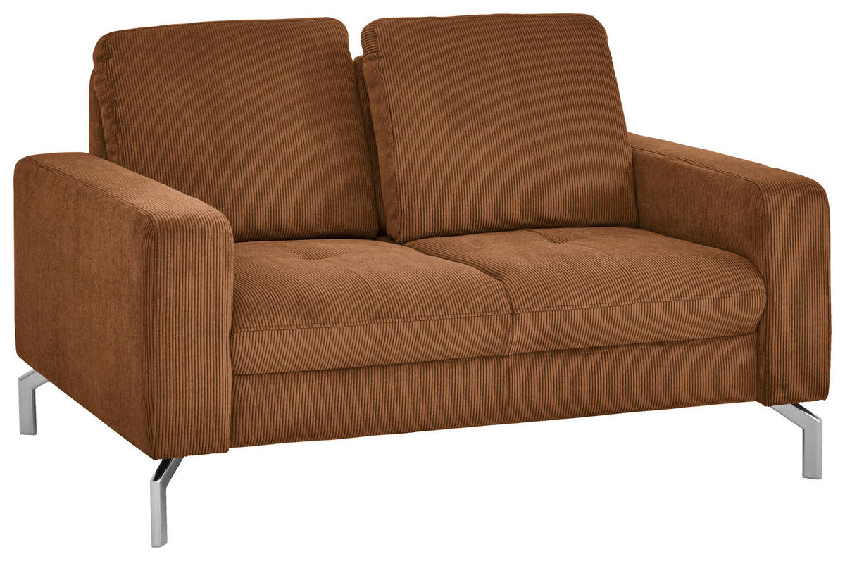 2-SITZER-SOFA  in Feincord Cognac  - Chromfarben/Cognac, Design, Textil/Metall (142/87/105cm) - Beldomo Style
