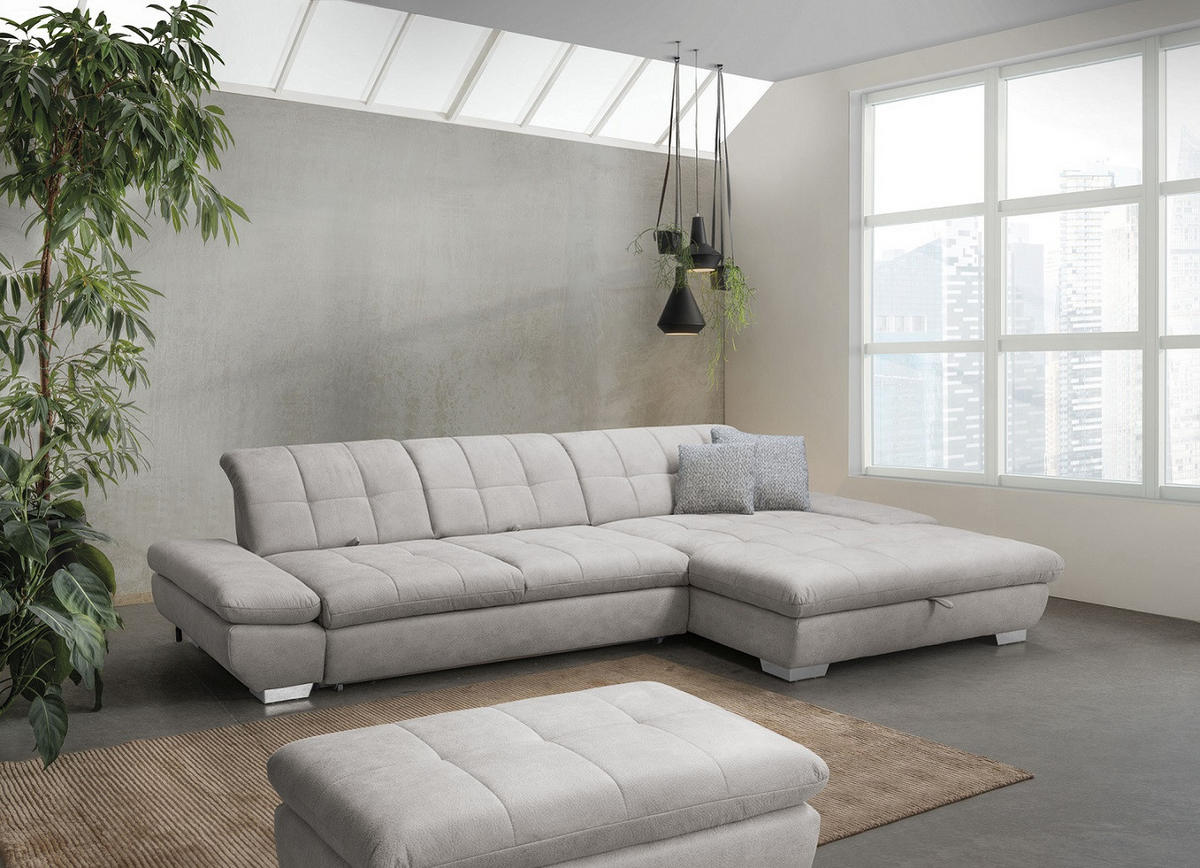 SAROKGARNITÚRA textil szürke  - krómszínű/szürke, Basics, textil/fém (340/198cm) - Xora