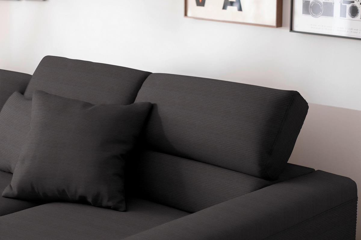 ECKSOFA Cord Dunkelbraun  - Dunkelbraun/Schwarz, Design, Textil/Metall (293/215-217cm) - Schöner Wohnen