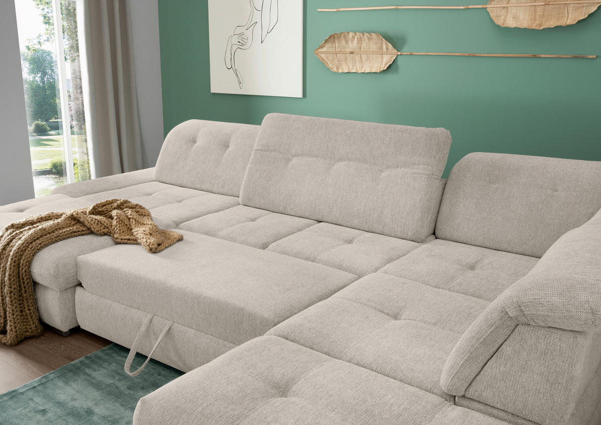 WOHNLANDSCHAFT in Chenille Beige  - Chromfarben/Beige, Design, Textil/Metall (195/376/254cm) - Livetastic