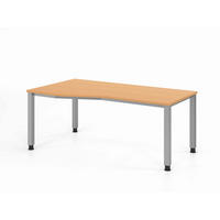 SCHREIBTISCH 180/100-80/68,5-81 cm Silberfarben, Buchefarben mechanisch höhenverstellbar  - Silberfarben/Buchefarben, Basics, Holzwerkstoff/Metall (180/100-80/68,5-81cm) - Venda