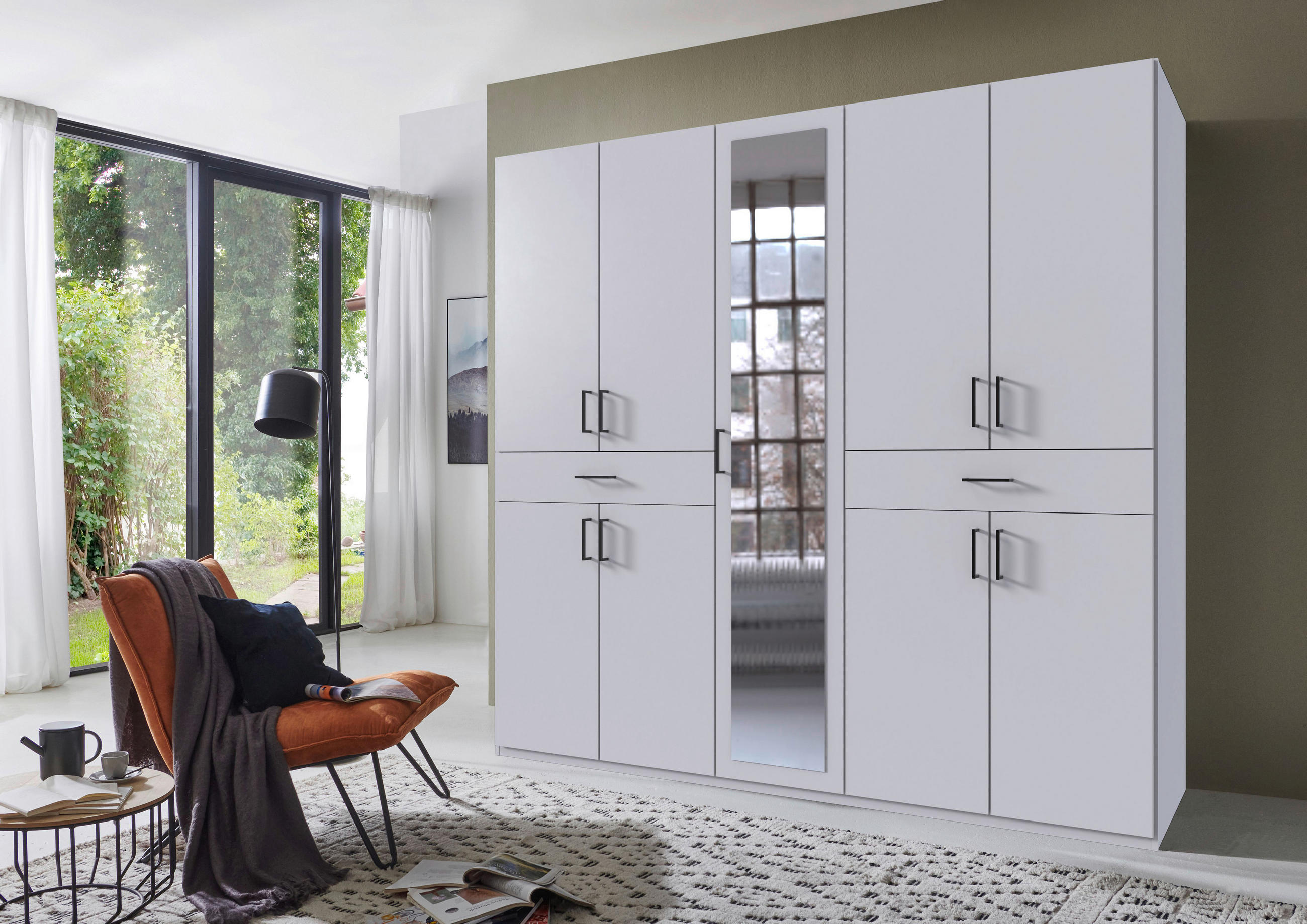 DREHTÜRENSCHRANK  in Weiß  - Schwarz/Weiß, KONVENTIONELL, Glas/Holzwerkstoff (225/208/58cm) - Carryhome