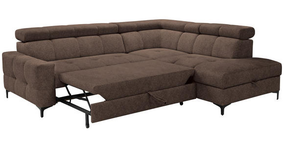 ECKSOFA in Struktur Dunkelbraun  - Dunkelbraun/Schwarz, MODERN, Textil/Metall (254/212cm) - Carryhome