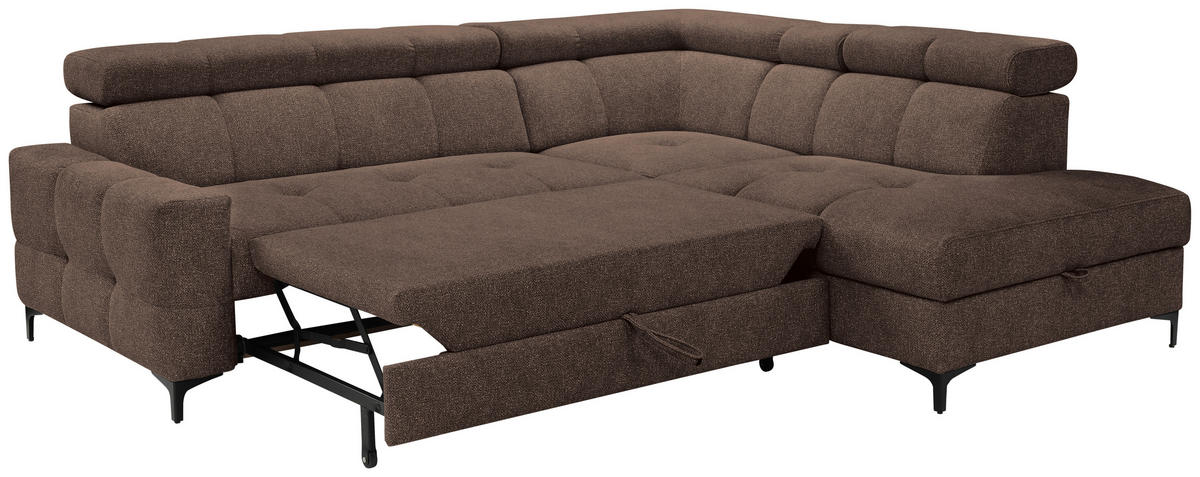 ECKSOFA Dunkelbraun Struktur  - Dunkelbraun/Schwarz, MODERN, Textil/Metall (254/212cm) - Carryhome