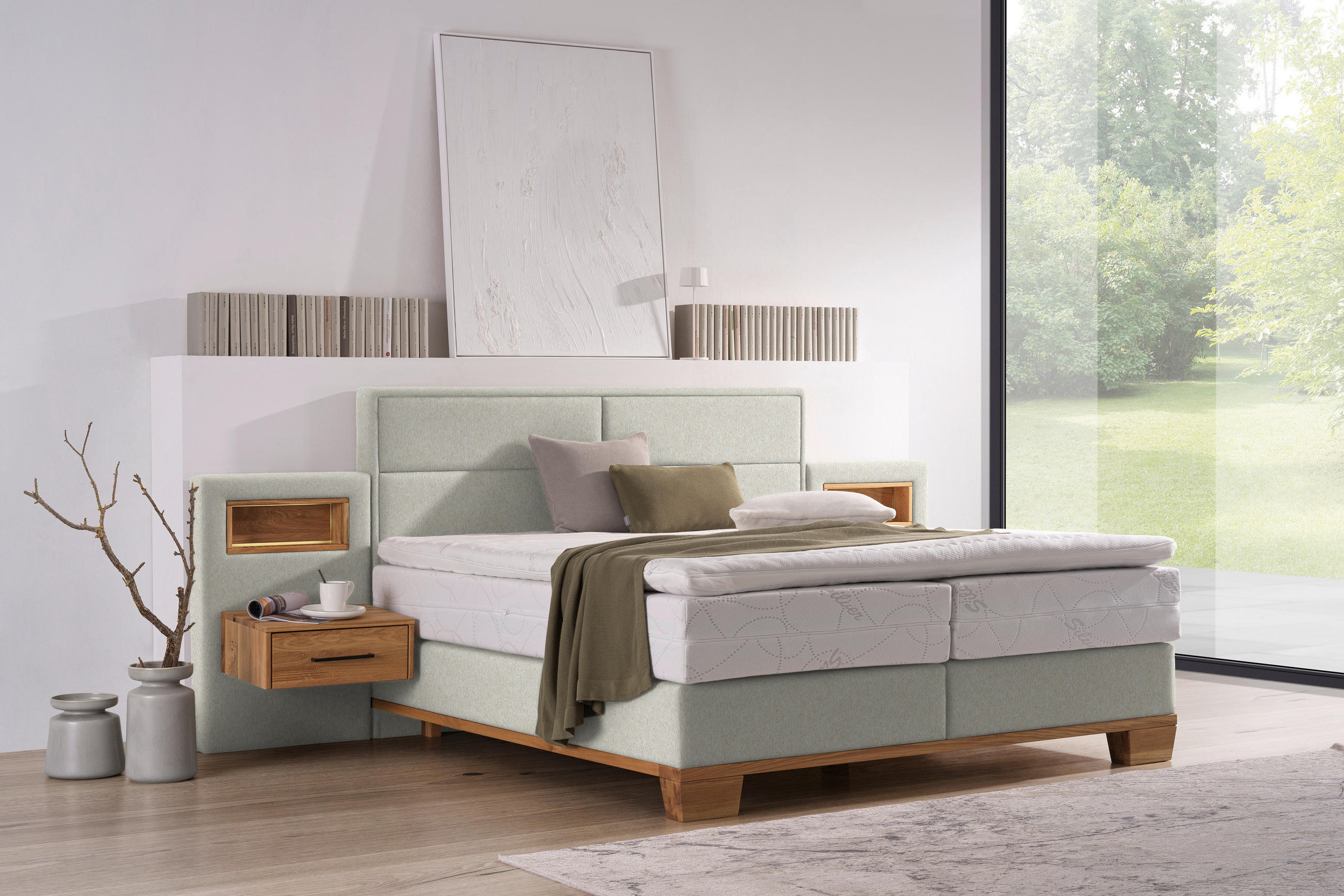 BOXSPRINGBETT 200/200 cm  in Naturfarben, Eichefarben  - Eichefarben/Naturfarben, Natur, Holz/Textil (200/200cm) - Valnatura