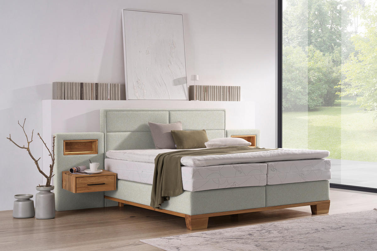 BOXSPRINGBETT 180/200 cm  in Naturfarben, Eichefarben  - Eichefarben/Naturfarben, Natur, Holz/Textil (180/200cm) - Valnatura