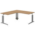 ECKSCHREIBTISCH 180/180/70-82 cm  in Alufarben, Eichefarben, Grau  - Eichefarben/Alufarben, KONVENTIONELL, Holzwerkstoff/Metall (180/180/70-82cm) - Moderano