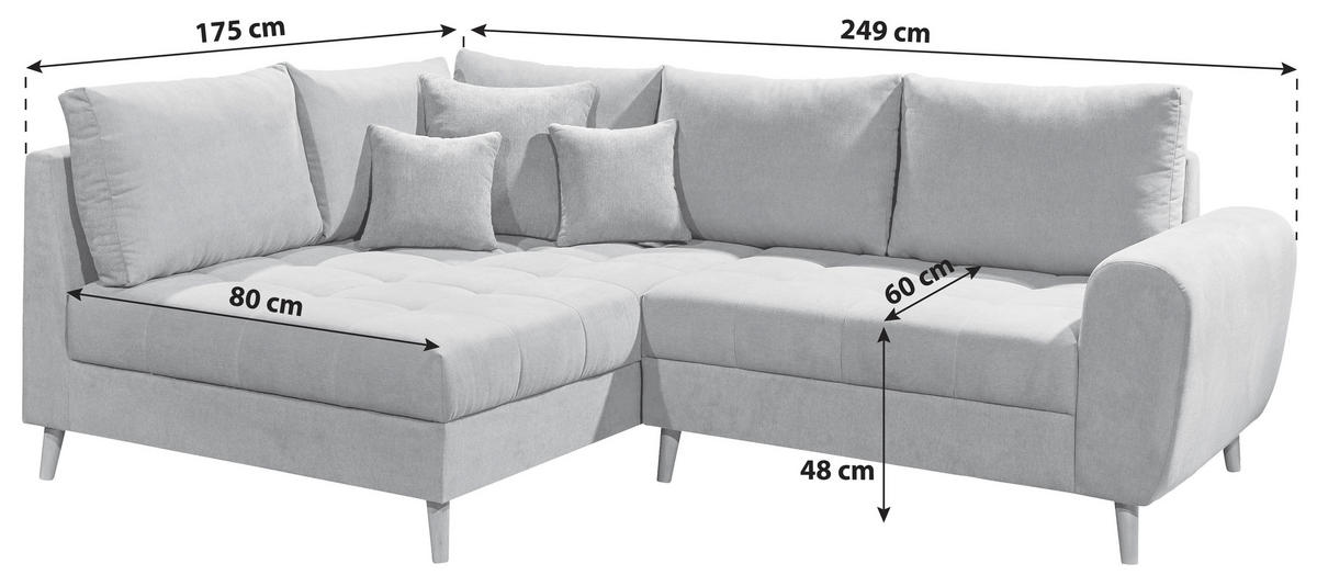 ECKSOFA in Mikrovelours Hellgrau  249/175 cm  - Hellgrau/Kieferfarben, KONVENTIONELL, Holz/Holzwerkstoff (249/175cm) - MID.YOU