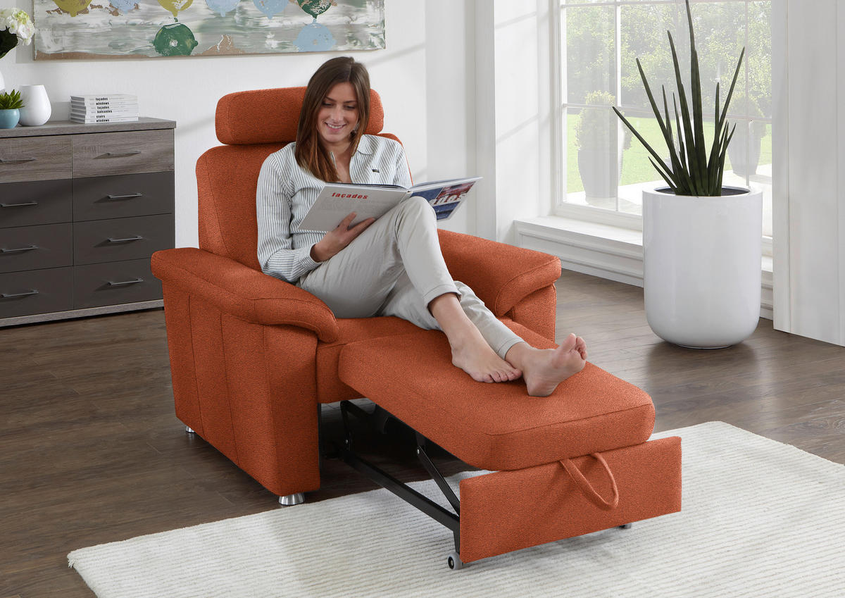 FERNSEHSESSEL in Webstoff Terracotta  - Silberfarben/Terracotta, Konventionell, Textil/Metall (102/91/91-159cm) - Beldomo System