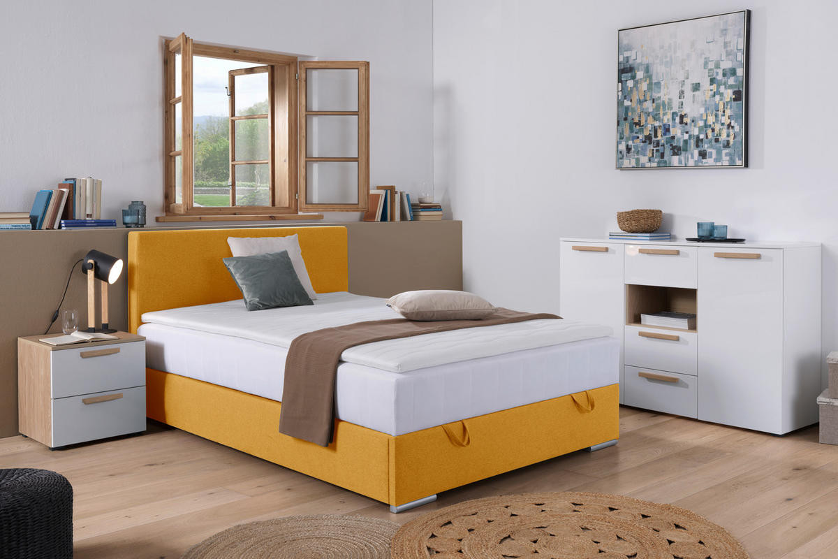 BOXBETT 90/200 cm  in Currygelb  - Chromfarben/Currygelb, KONVENTIONELL, Kunststoff/Textil (90/200cm) - Carryhome