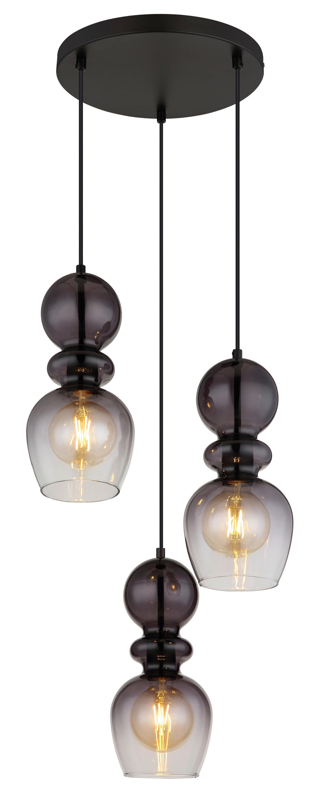 HÄNGELEUCHTE 41/150 cm  - Schwarz/Grau, KONVENTIONELL, Glas/Kunststoff (41/150cm) - Globo
