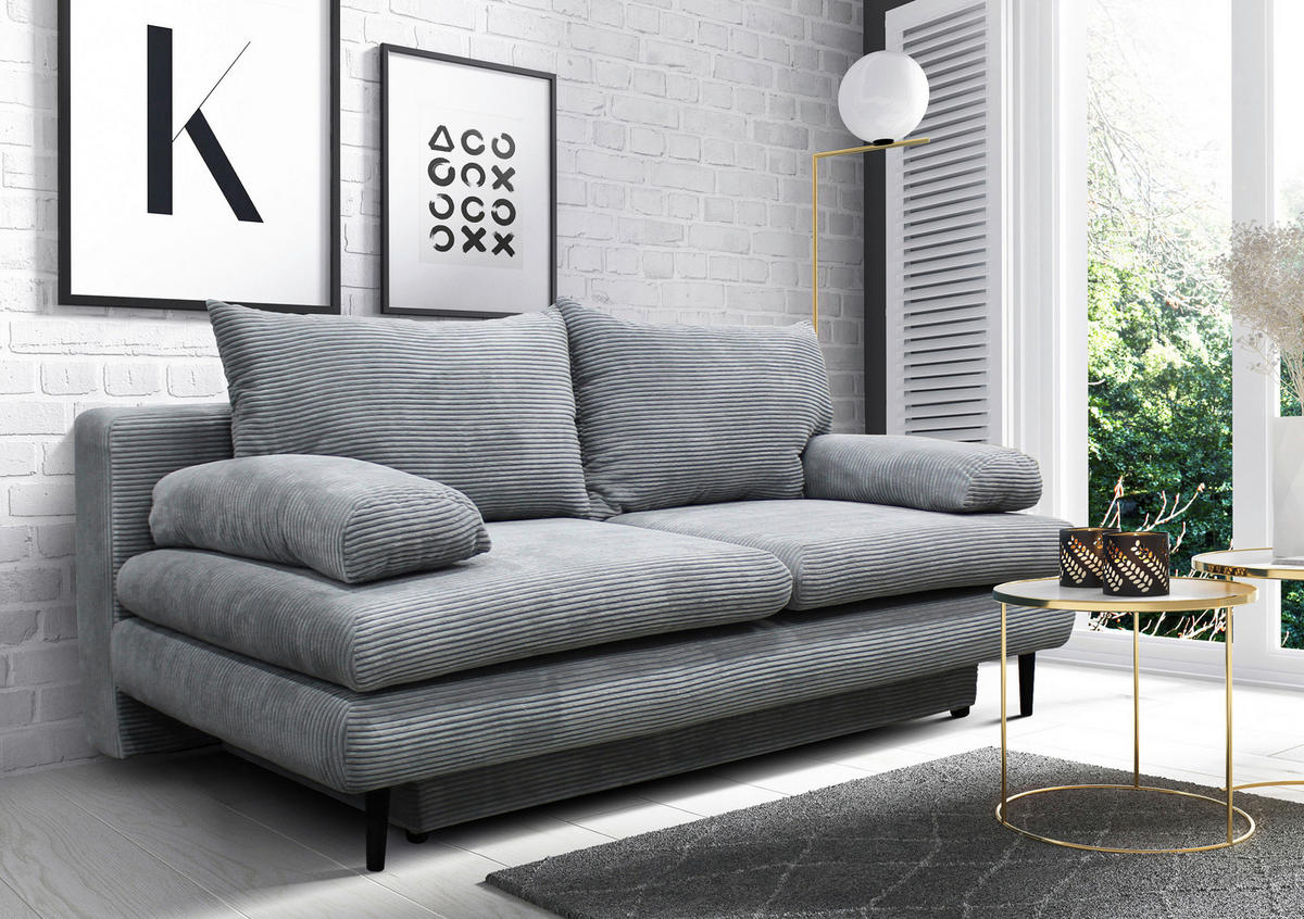 SCHLAFSOFA  mit Cord Hellgrau  - Hellgrau/Schwarz, Design, Holz/Textil (202/85/99cm) - P & B