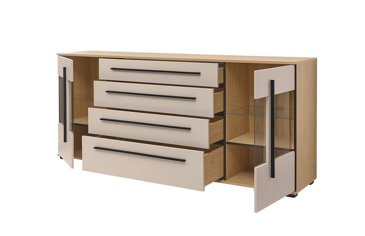 SIDEBOARD  200/86/42 cm 4 Schublade(n)  - Kaschmir/Eichefarben, Design, Glas/Holzwerkstoff (200/86/42cm) - Livetastic