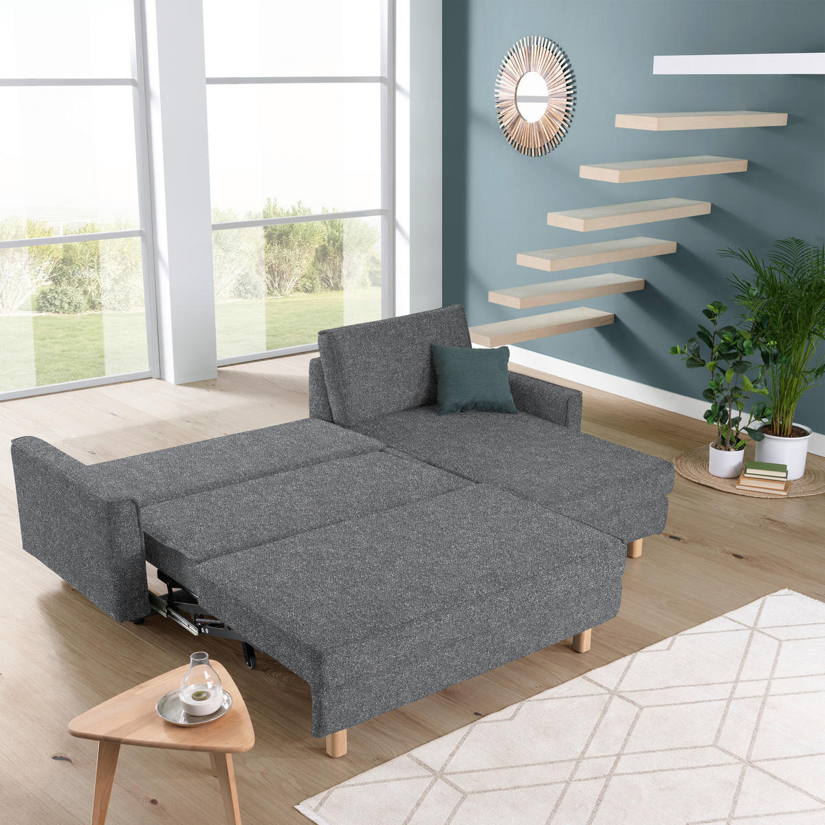 ECKSOFA  in Mikrovelours Grau  237/170 cm  - Eichefarben/Grau, KONVENTIONELL, Holz/Textil (237/170cm) - Sedda