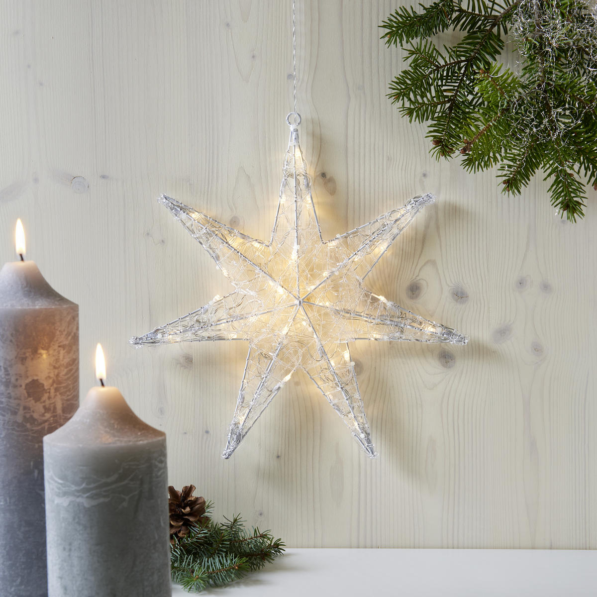 DEKORAČNÁ HVIEZDA - číra/biela, Lifestyle, kov/plast (40qm) - X-Mas