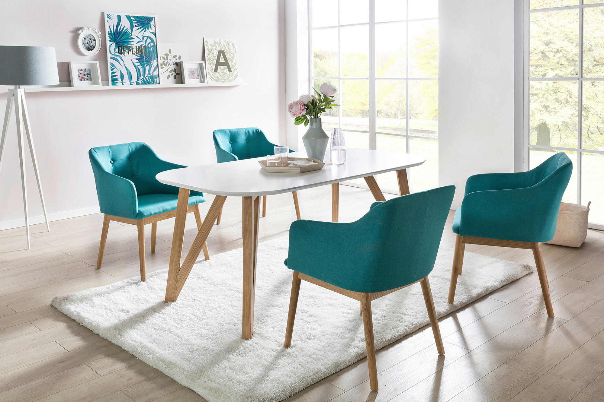 ESSTISCH Eiche massiv oval Weiß  - Weiß/Naturfarben, MODERN, Holz/Holzwerkstoff (140/90/76cm) - Livetastic
