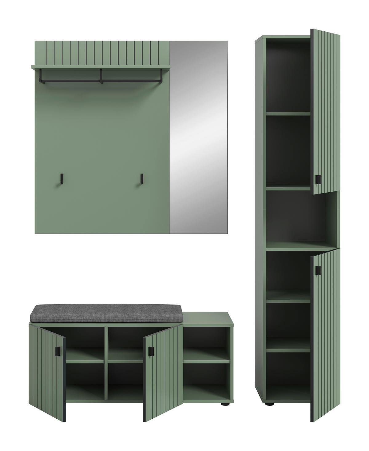 HALLMÖBEL 3 delar  i 161/192/37 cm  - grågrön, Design, trämaterial (161/192/37cm) - MID.YOU