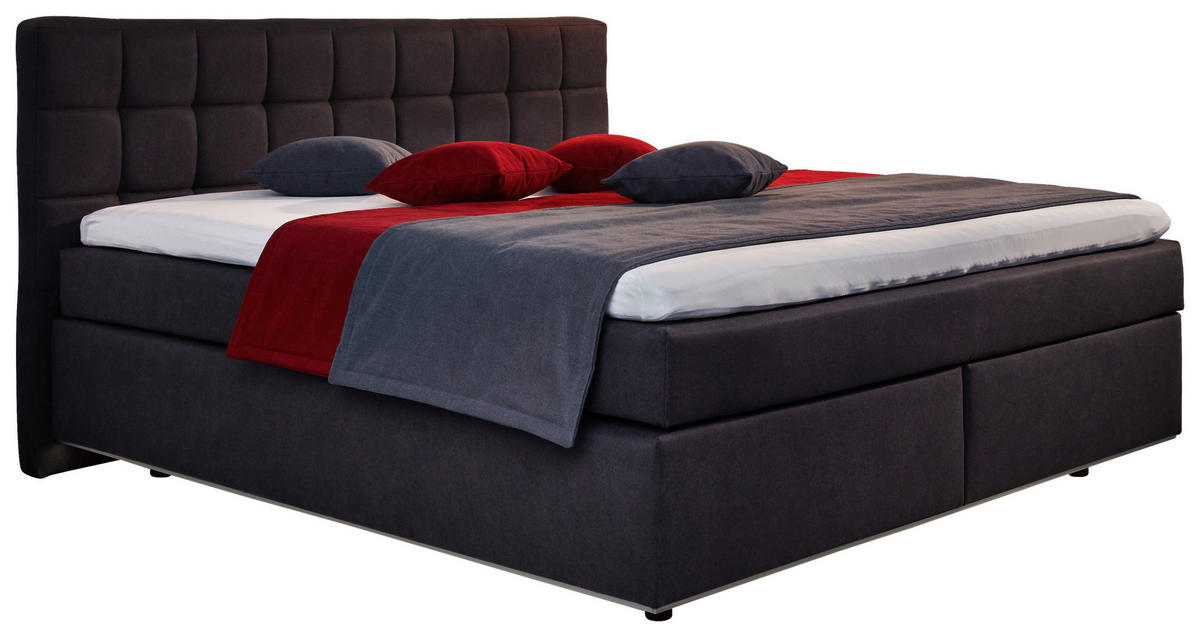 BOXSPRINGBETT 180/200 cm,  in Dunkelgrau, Matratze, Beleuchtung, H3 = fest  - Dunkelgrau/Schwarz, Design, Holz/Textil (180/200cm) - Carryhome